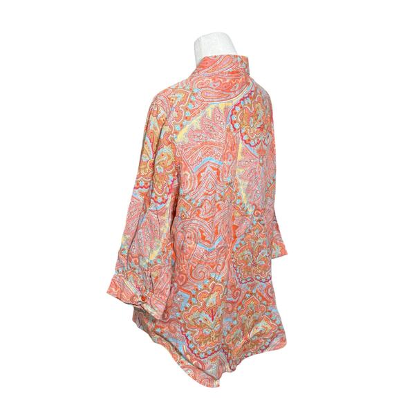 Chicos No Iron Button Down Top Size 3 (XL) Linen 3/4 Sleeve Paisley Funky Blouse - Picture 7 of 12
